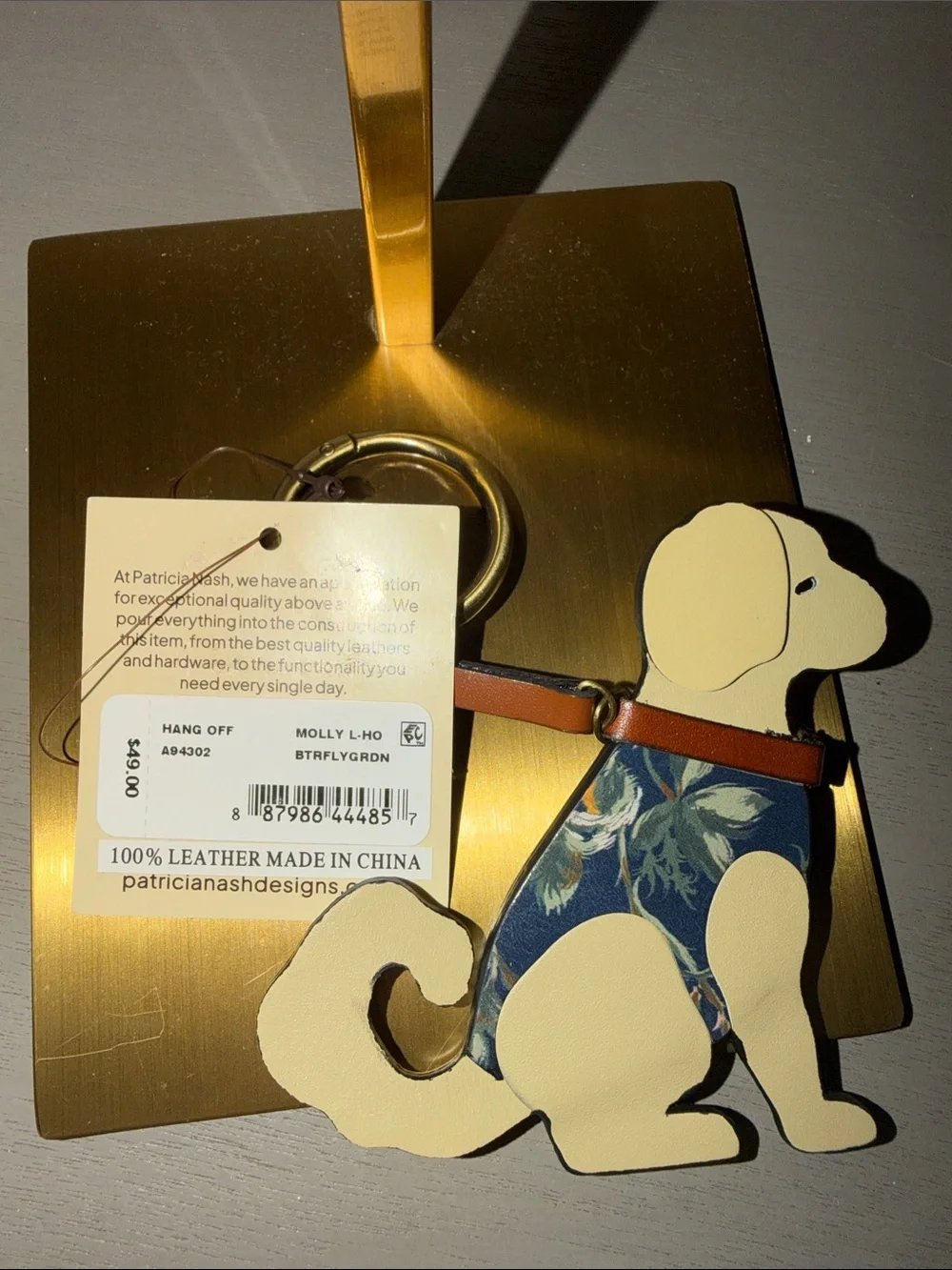 Patricia Nash Beige and Blue Dog Leather Key Fob